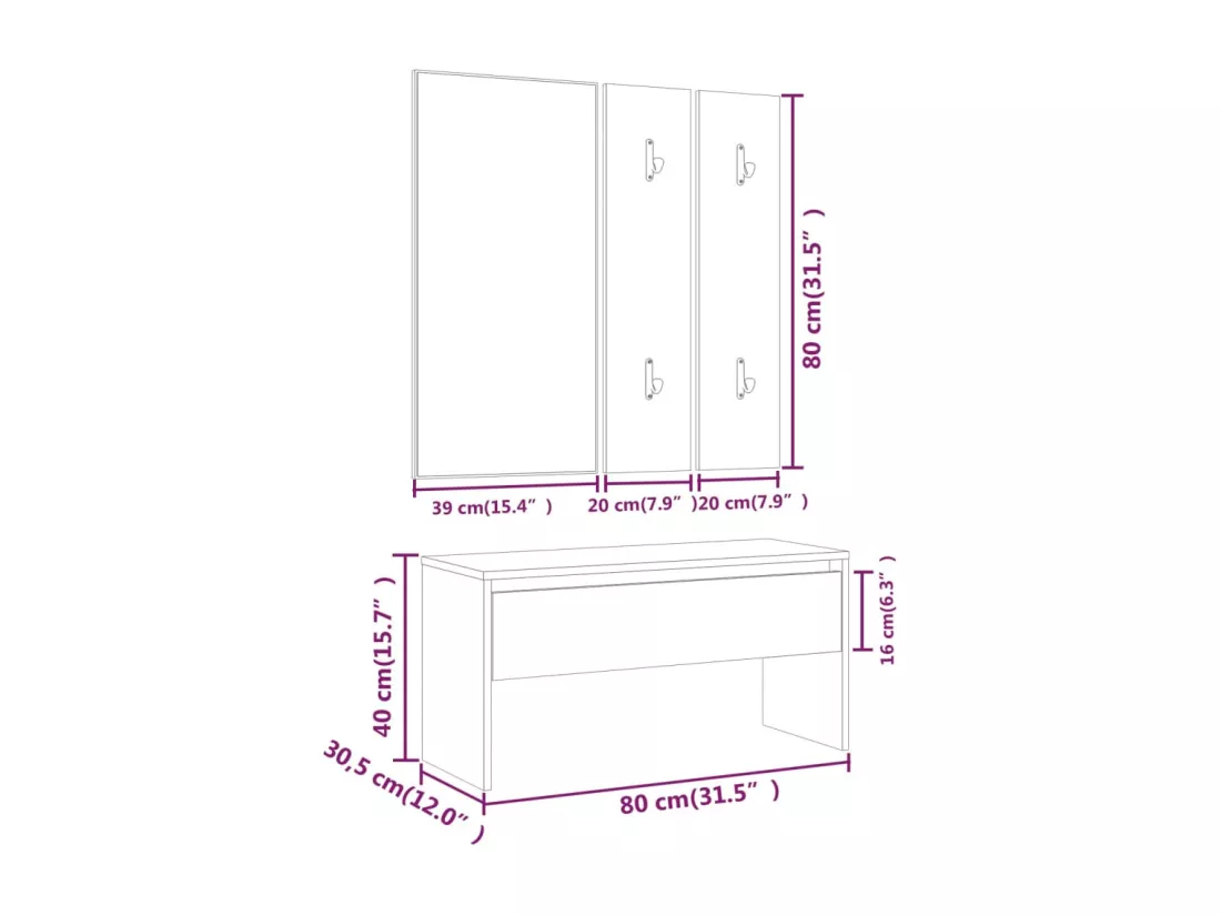 Ensemble de meubles de couloir Sonoma gris Bois d'ingénierie