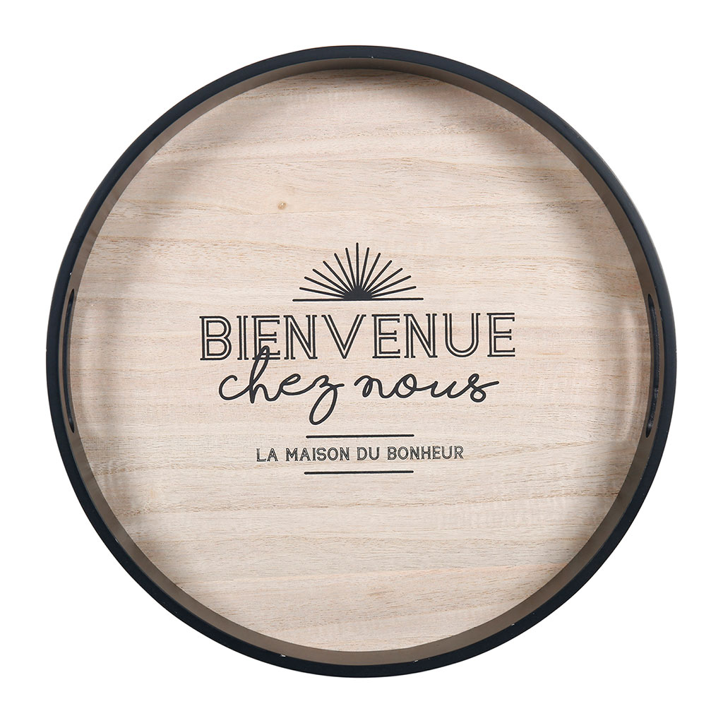 Plateau rond bois bienvenue chez nous D 35cm