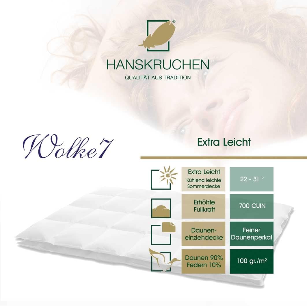Wolke 7 Bettdecke 135x200 cm - Extra leicht / Sommer - Made in Germany Kassettendecke aus 100% Baumwolle - Allergiker geeignet