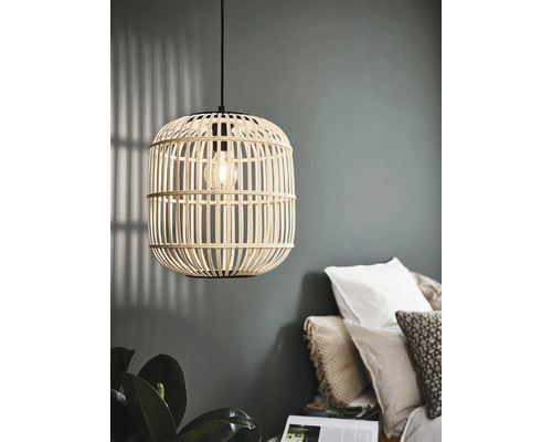 Hanglamp, 1-lichts, HxØ 110x35 cm, zwart/naturel, 43216
