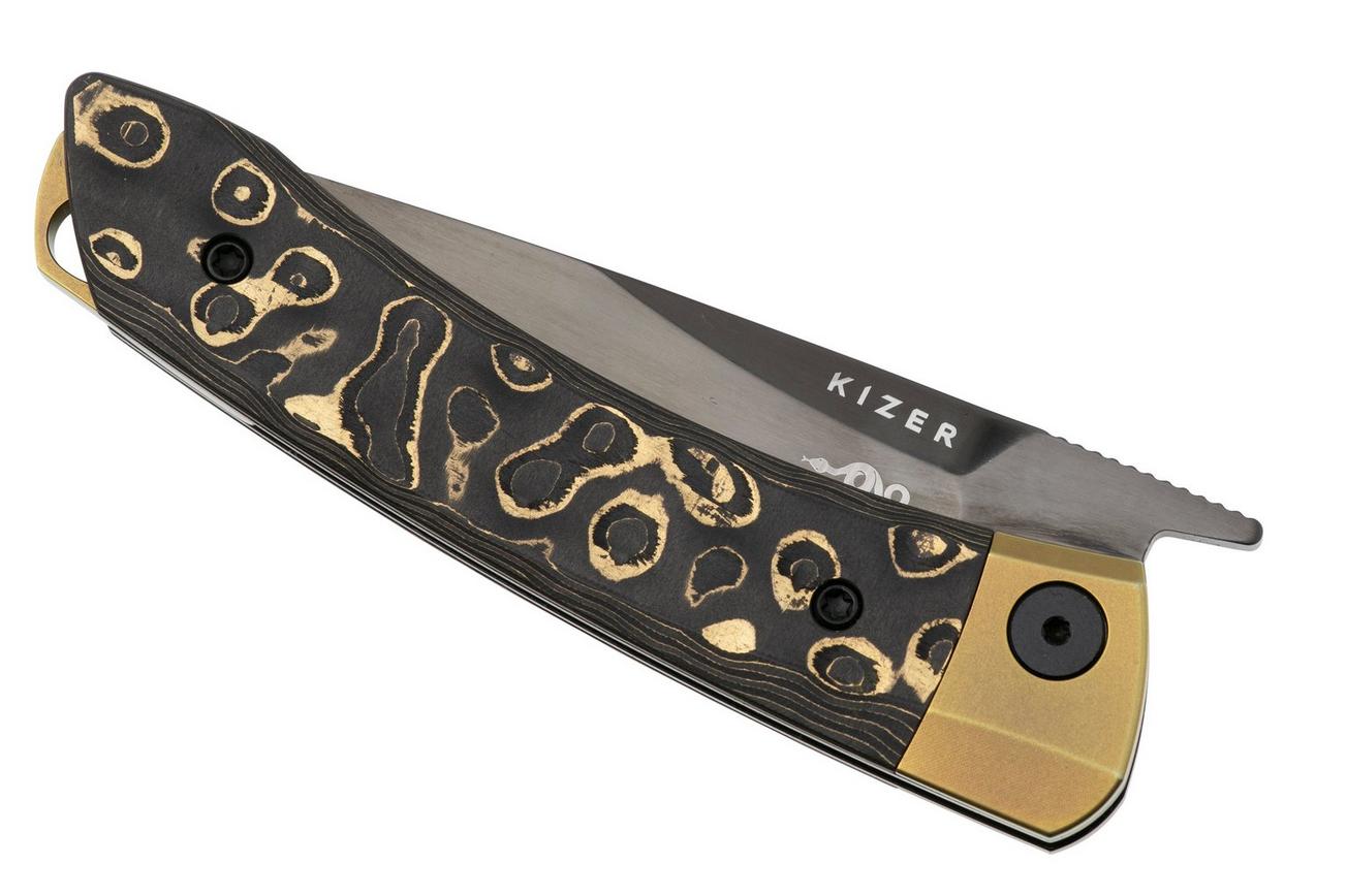 Kizer Mini Momo KI3663A3 Black CPM S90V, Titanium Fat Carbon Camo Gold, zakmes, Vladimir Legachev design