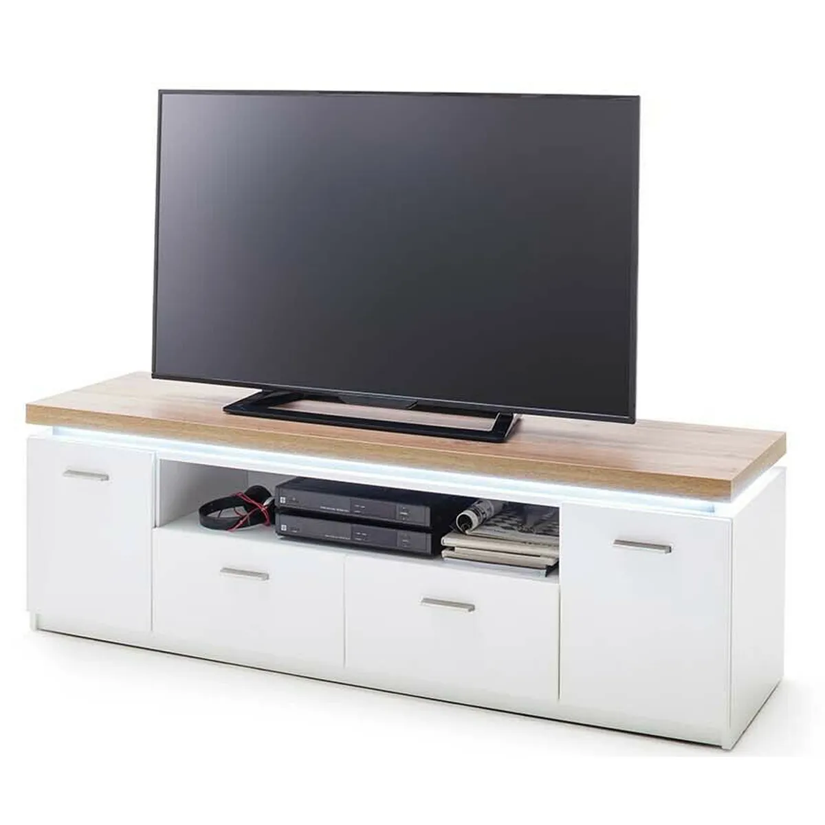 pegane Meuble TV - Blanc/Chêne Wotan - Longueur 156 cm
