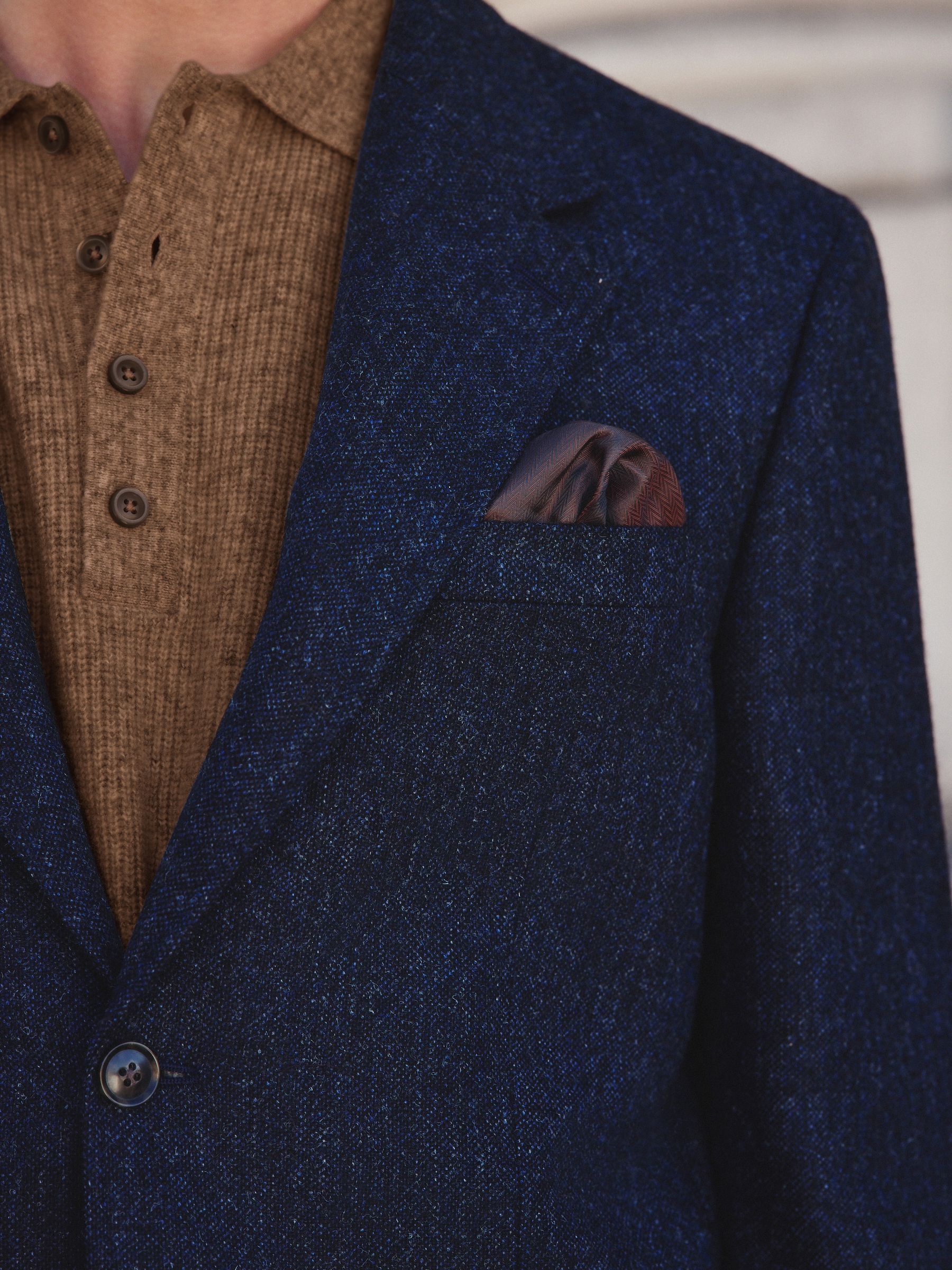Donkerblauw - Tailored Fit Signature Abraham Moon 100% British Wool Donegal Suit Jacket