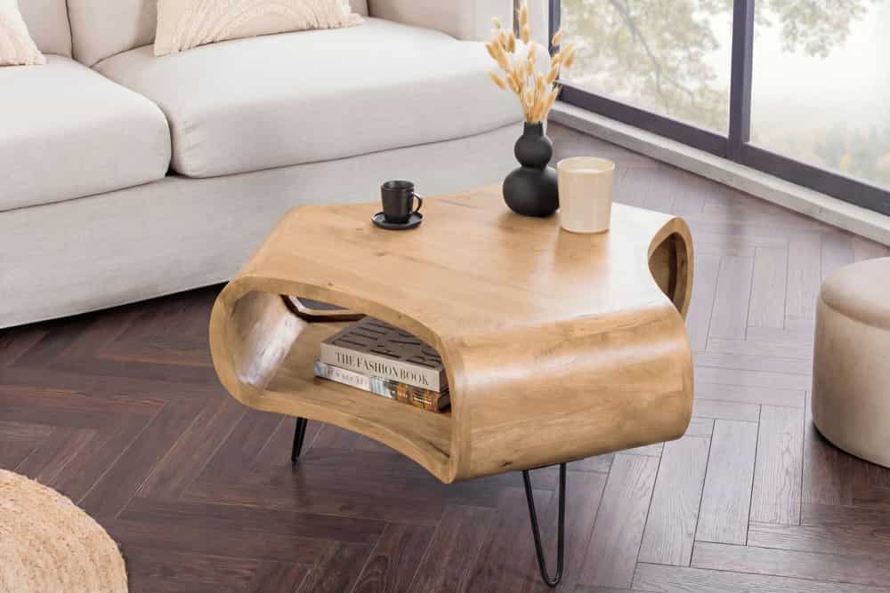 Couchtisch ORGANIC LIVING 70cm natur cream finish Mangoholz mit Hairpin Legs