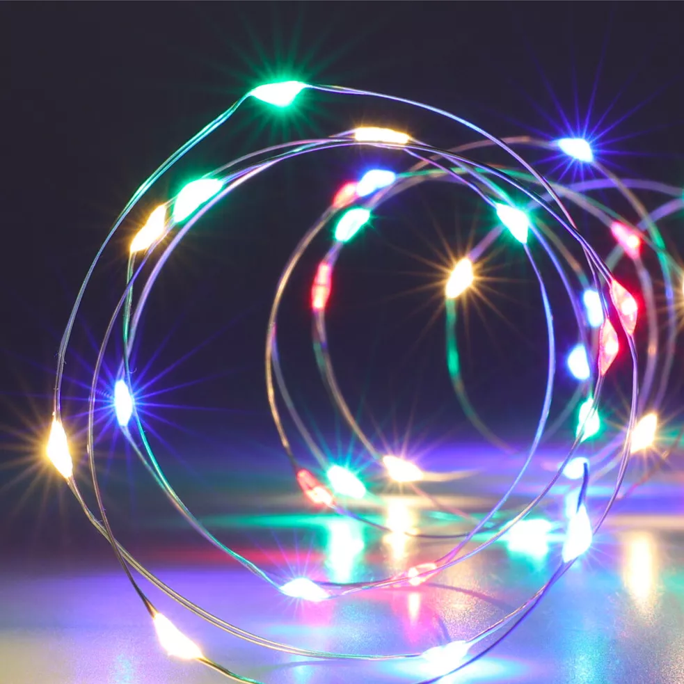 Guirlande lumineuse à piles 195 cm 40 Micro LED Fil d'argent Multicolore