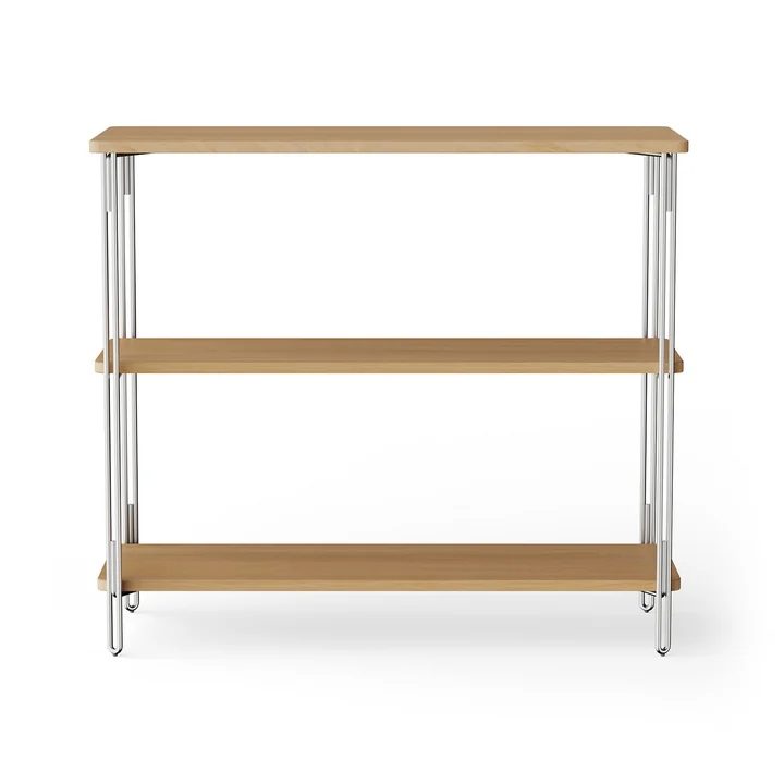 NINE - Inline Standregal, Eiche / Edelstahl poliert