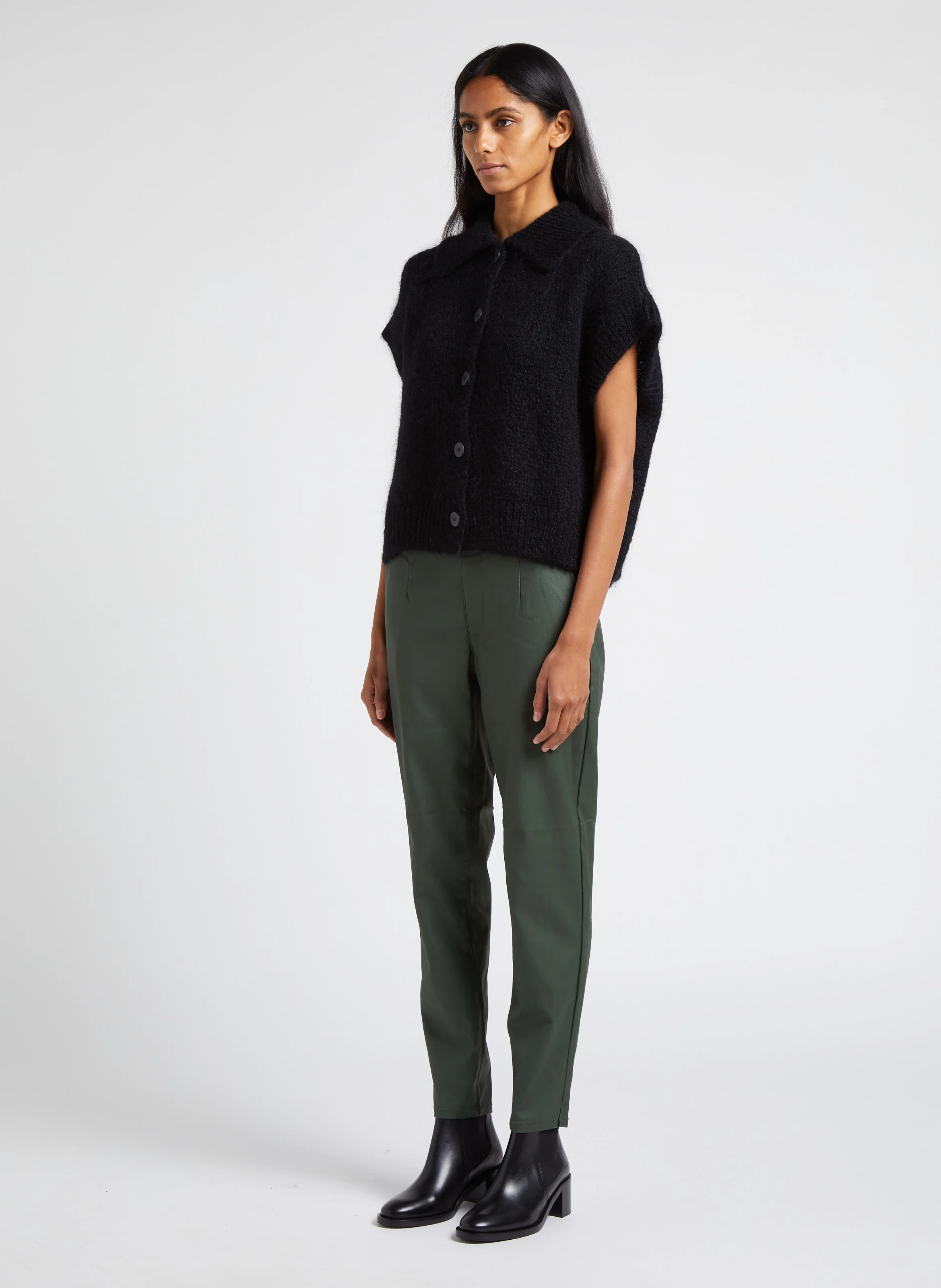 Pantalon slim effet enduit | Vert