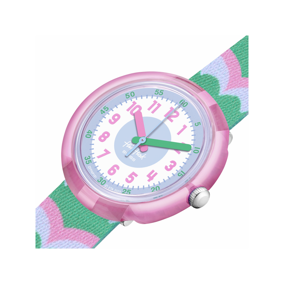 Montre FLIK FLAK Organized Chaos Retro Scales enfant bracelet pet recyclé bleu