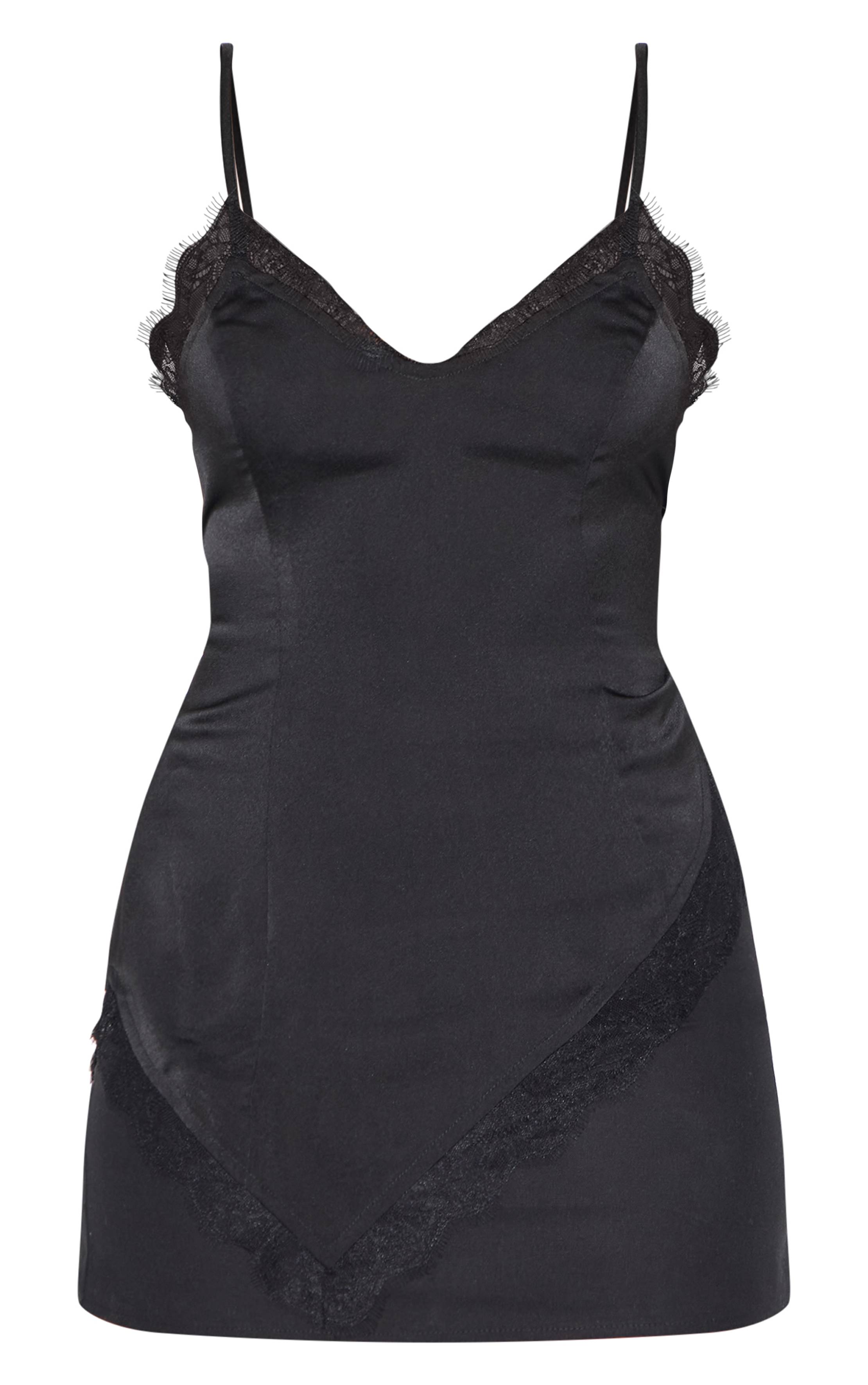 Noir Top Caraco Asymétrique À Bretelles En Satin Avec Détails En Dentelle