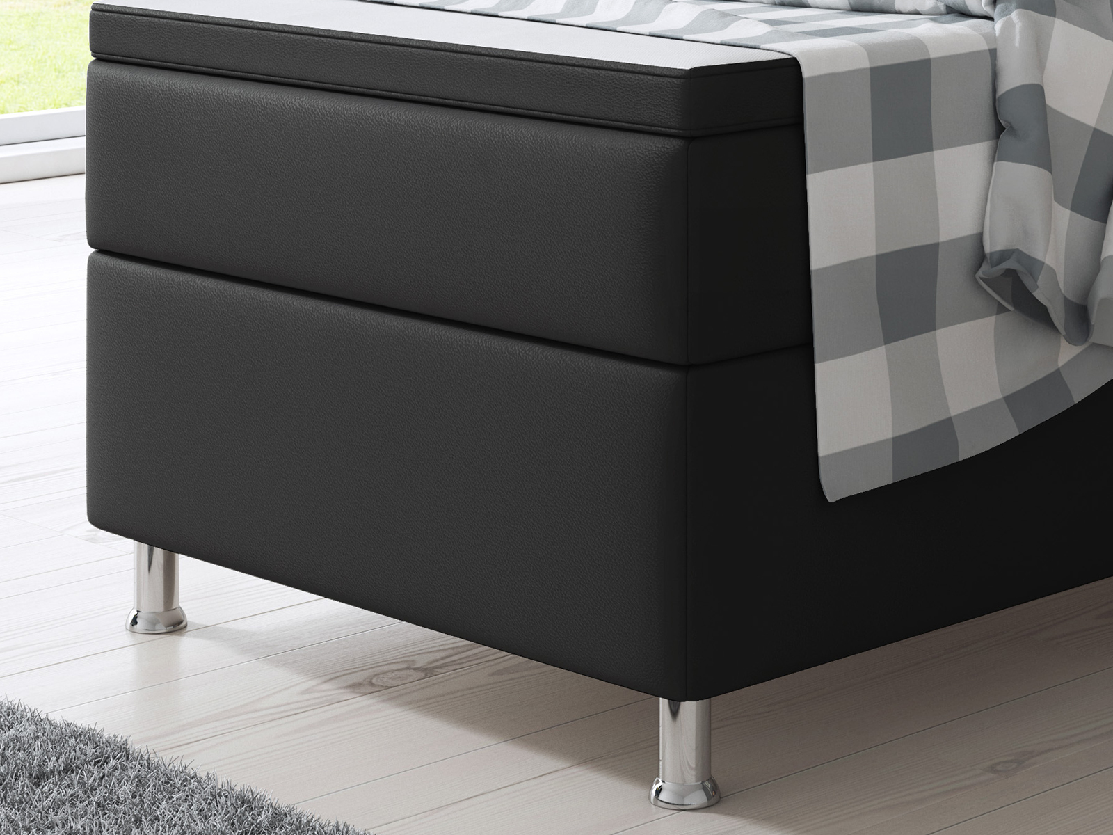 Boxspringbett - schwarz - Kunstleder - H3 - 90x200 cm