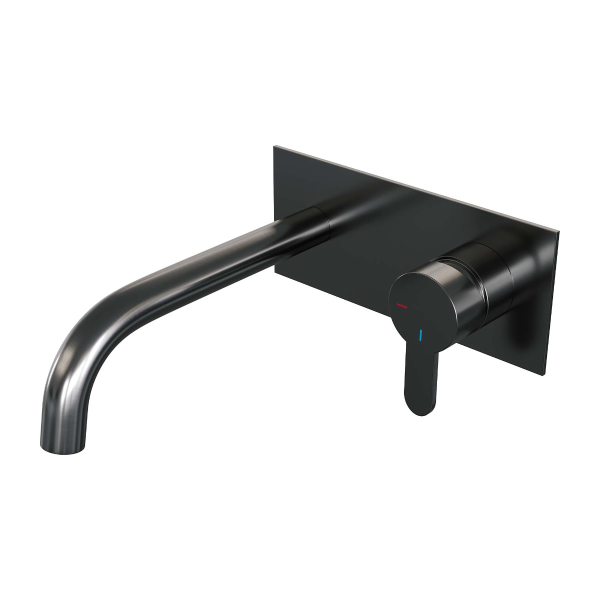 Brauer Gunmetal Edition ColdStart wastafelkraan inbouw gebogen uitloop met achterplaat model D1 gunmetal geborsteld PVD