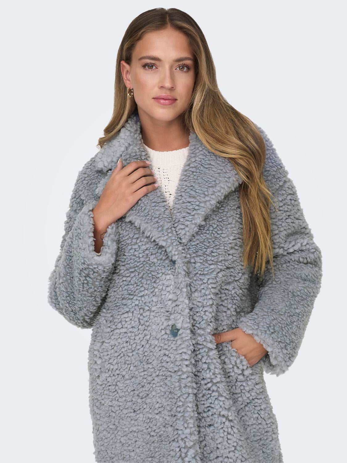 ONLELLIE Teddyfell Mantel Windward Blue