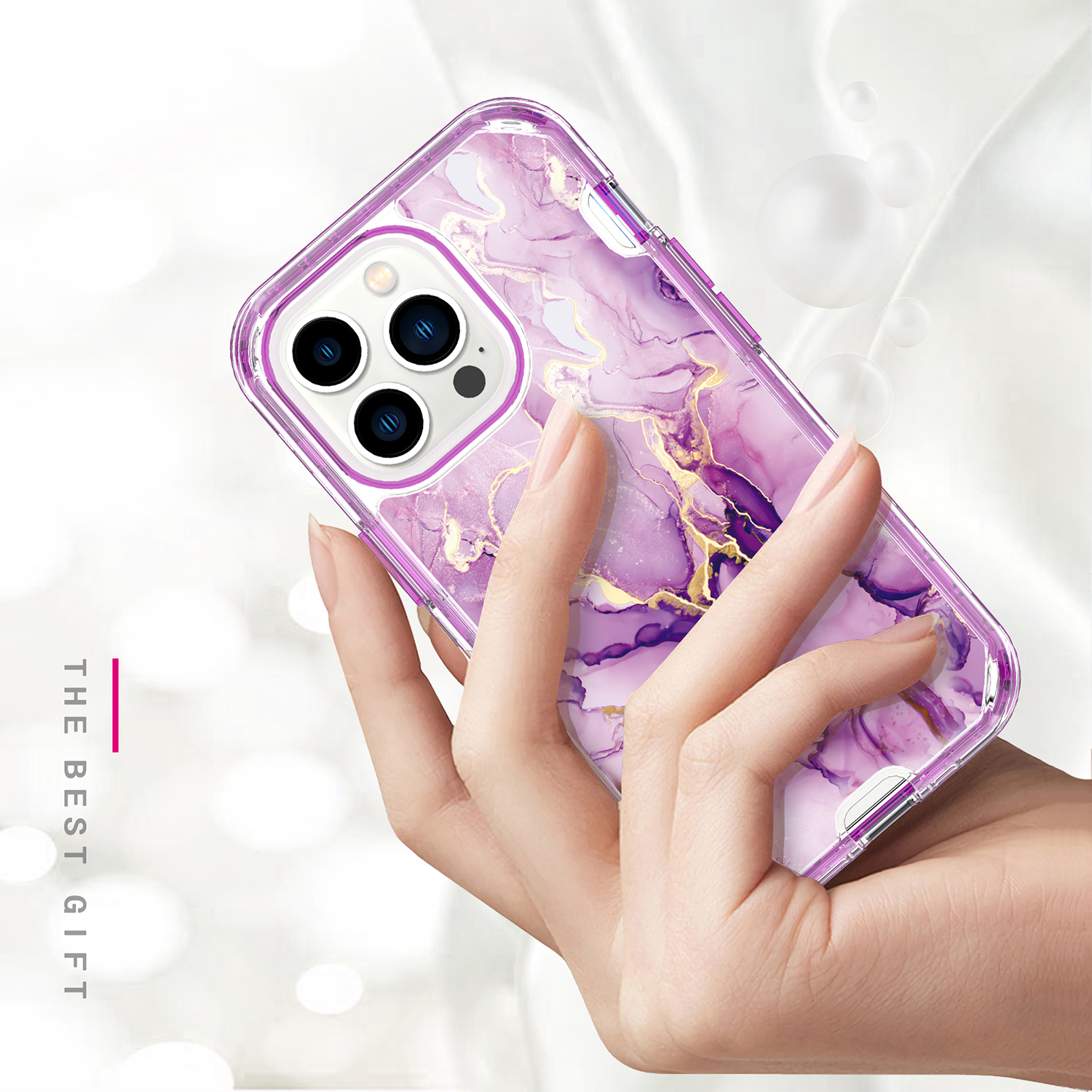 iPhone 14 Pro Max Hybrid Hülle TPU Bumper mit Acryl Rückseite im Marble Marmor Design - Style 2