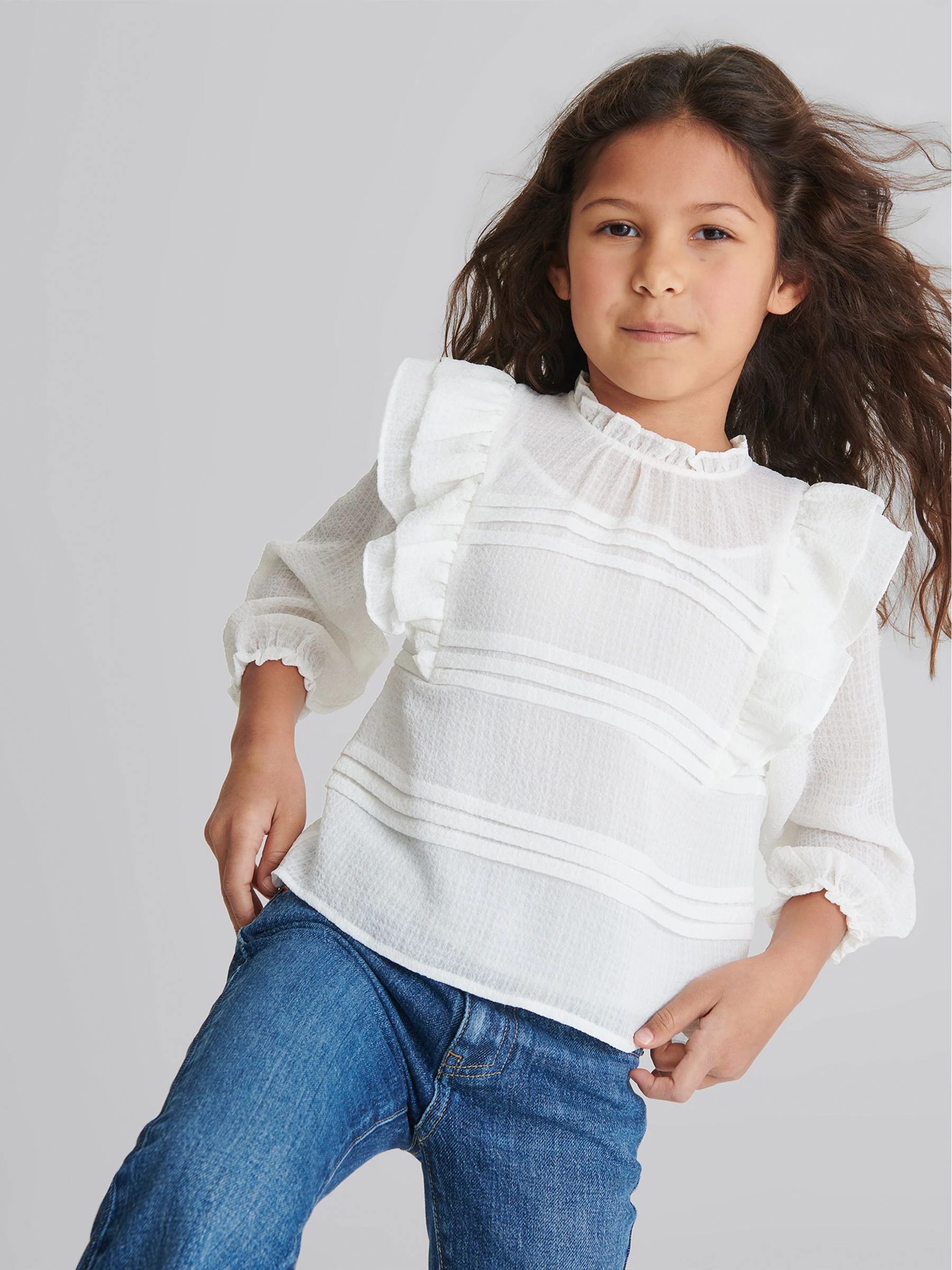 Wit - Reiss River Jr blouse met schouderruche