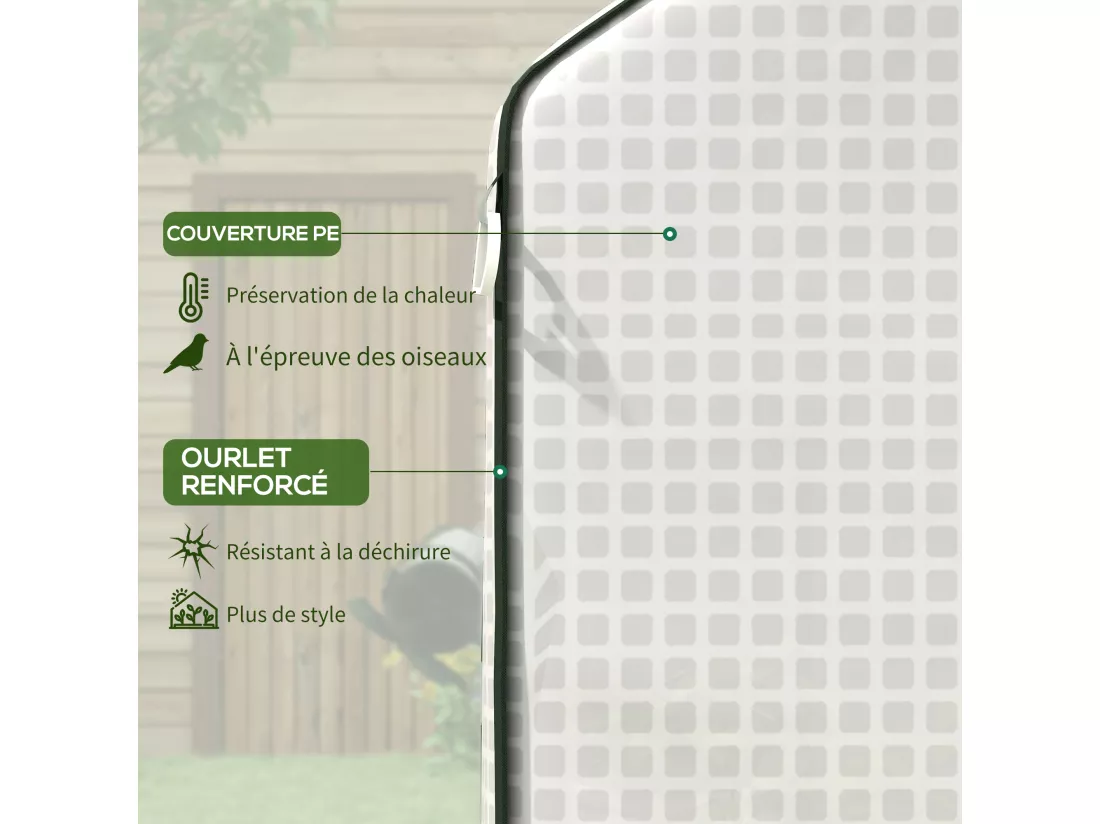 Bâche de remplacement serre de jardin dim. 140L x 73l x 190H cm - 2 fenêtres, porte zippée enroulable - PE anti-UV imperméable blanc