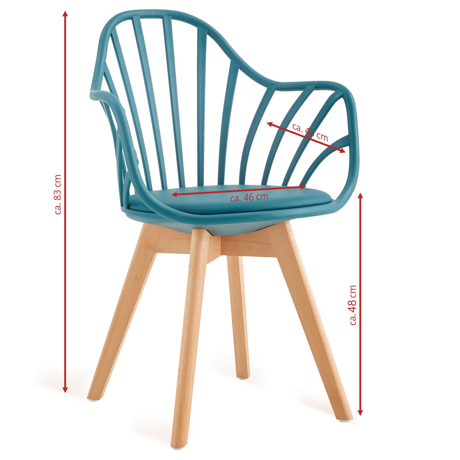 Moderner Esszimmerstuhl im eleganten Design - bequemer Gartenstuhl in 5 Farbvariationen mit gepolsterter Sitzfläche - pflegeleichte Terrassenstühle mit Holzbeinen für den Außen- und Innenbereich