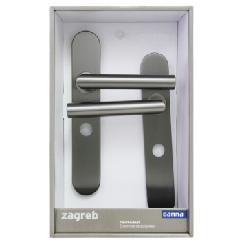Gamma deurkruk set Zagreb ovaal schild vrij-bezet sluiting 63/8 mm gun metal RVS