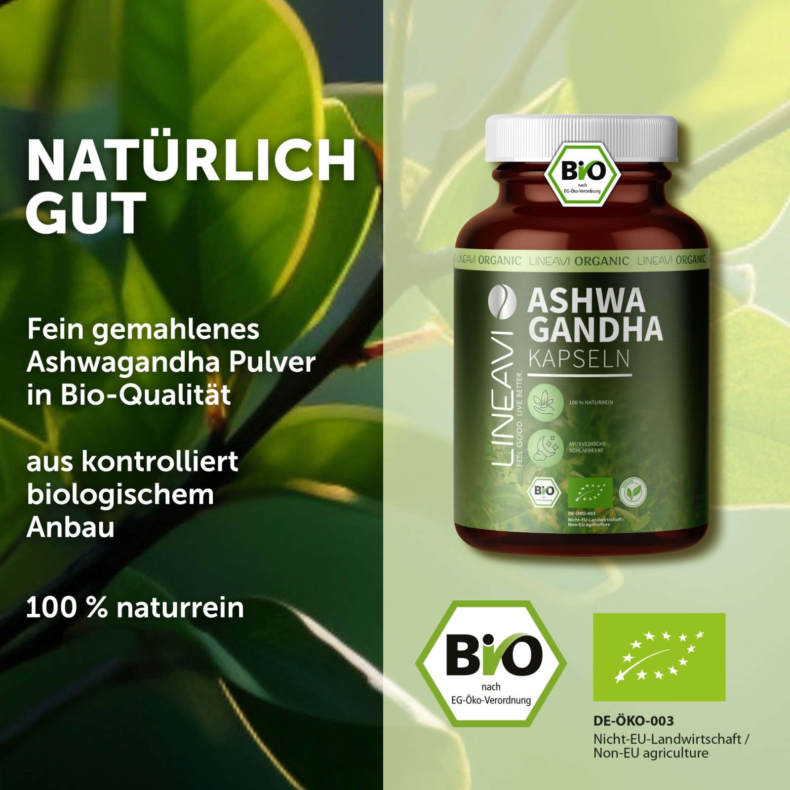 Doppelpack: LINEAVI Ashwagandha Kapseln bio (2x150 Kapseln)