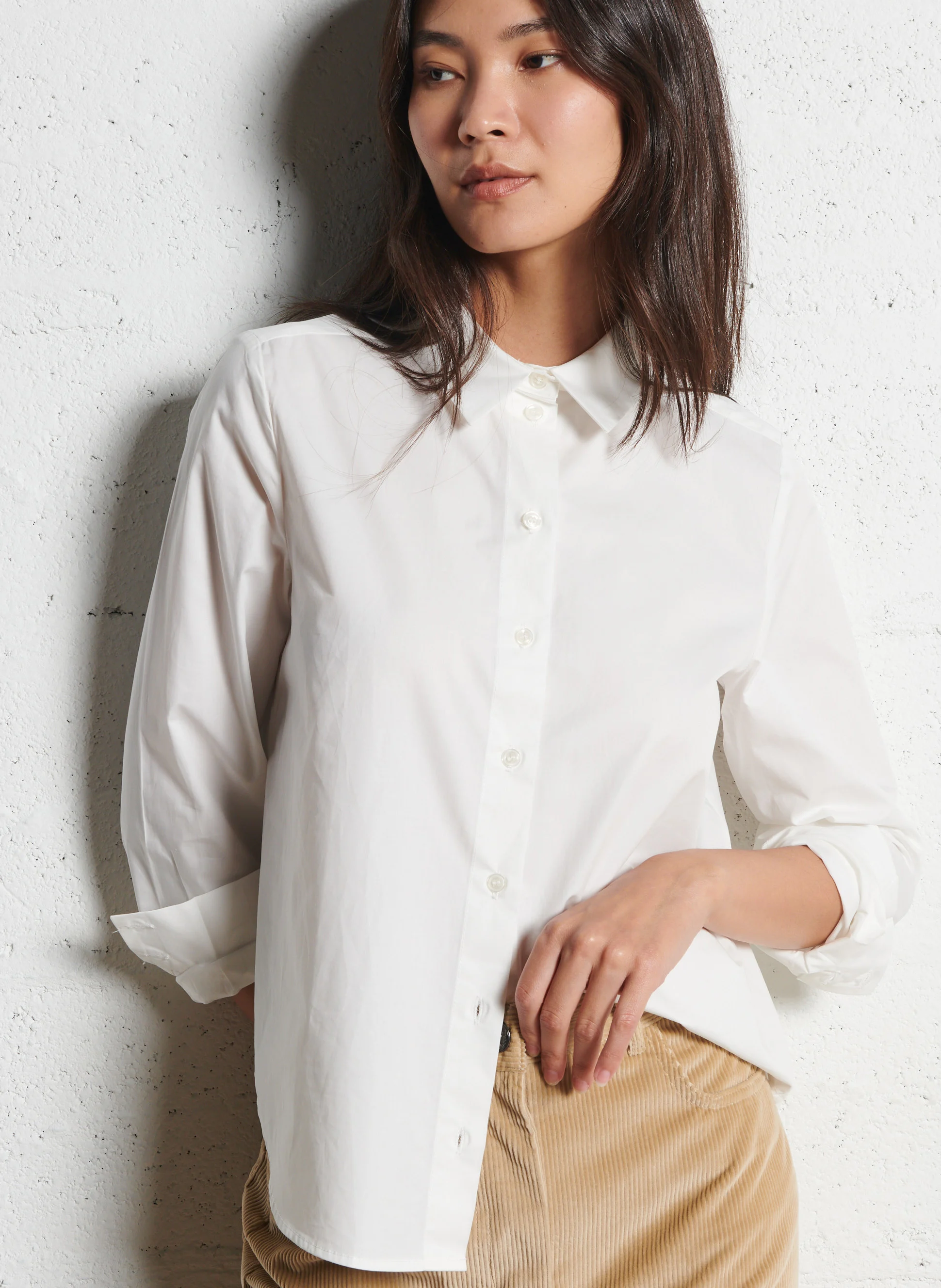 CARINE - Chemise droite col classique en coton | Blanc
