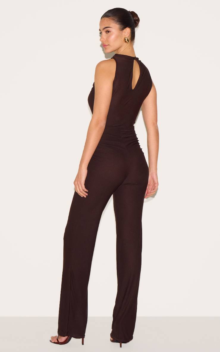 Chocolat Combinaison Jambe Droite Froncée En Tissu Doux Au Toucher