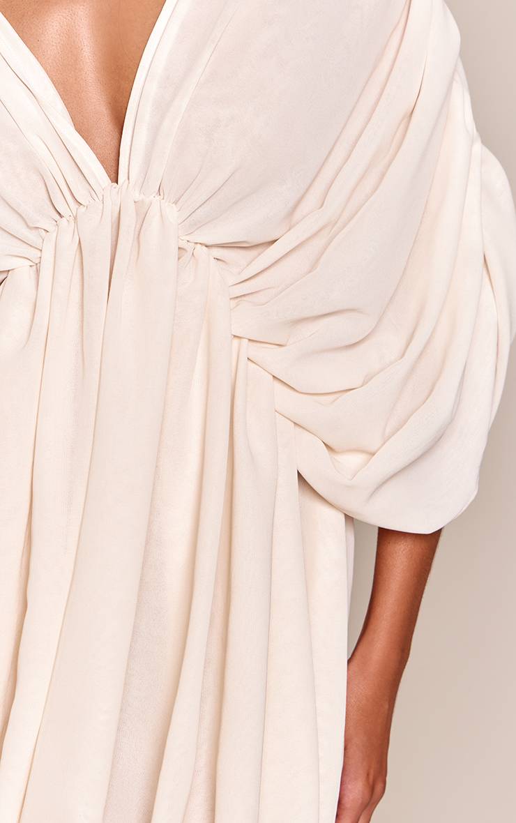 Crème Robe Mini Fluide En Mousseline À Manches Ballon Froncées