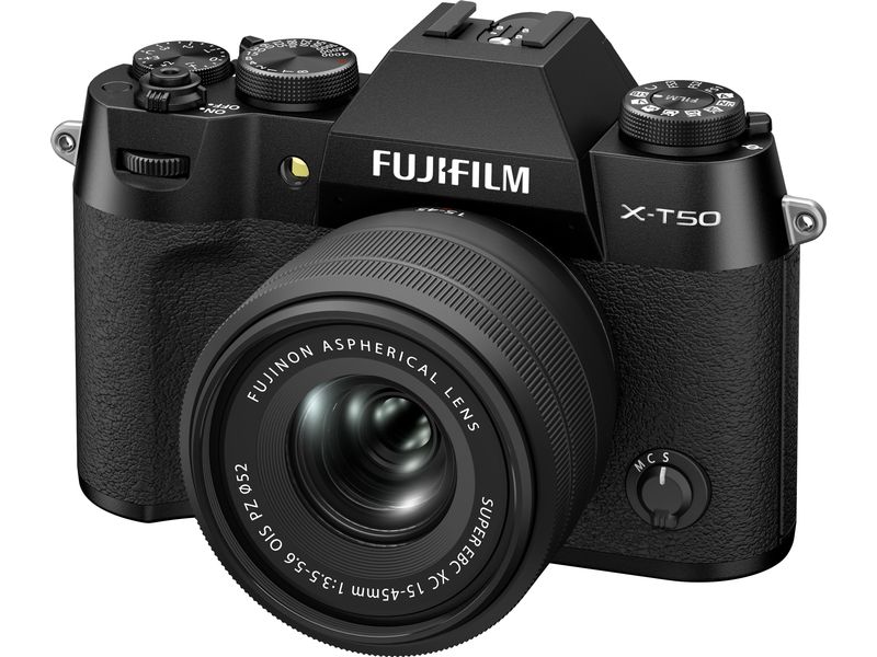 Fujifilm Fotokamera X-T50 Black Kit XC 15-45mm Kompakte Systemkamera mit 40.2-Megapixel-Sensor, 6.2K-Video und Filmsimulations-Einstellrad
