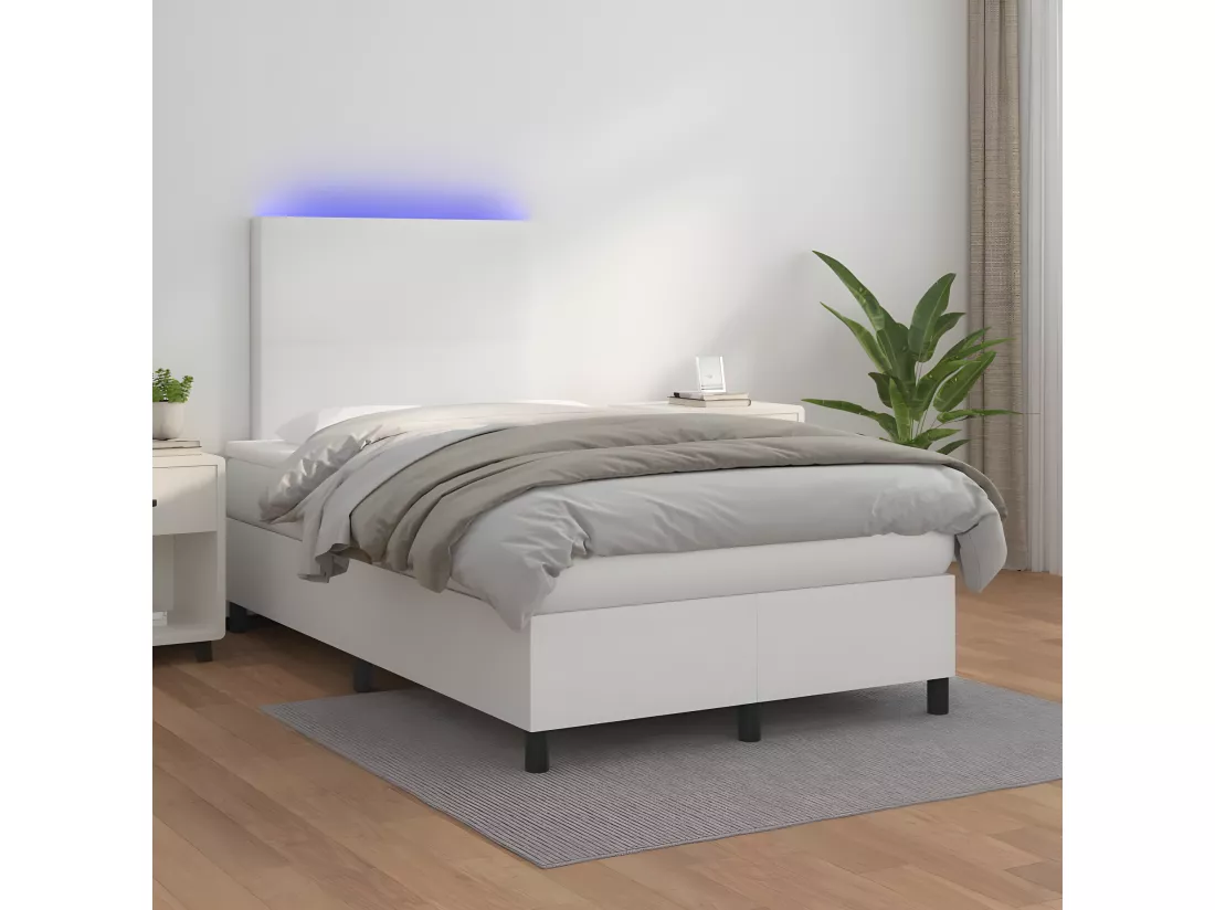 Sommier tapissier et matelas et LED Blanc 120x200 cm Similicuir