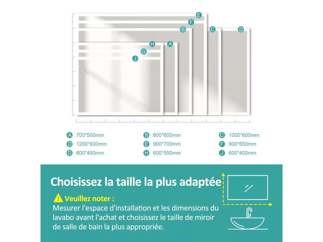 EMKE Miroir lumineux salle de bain Rétro-éclairage 70x50cm, Miroir LED avec lumière blanche froide