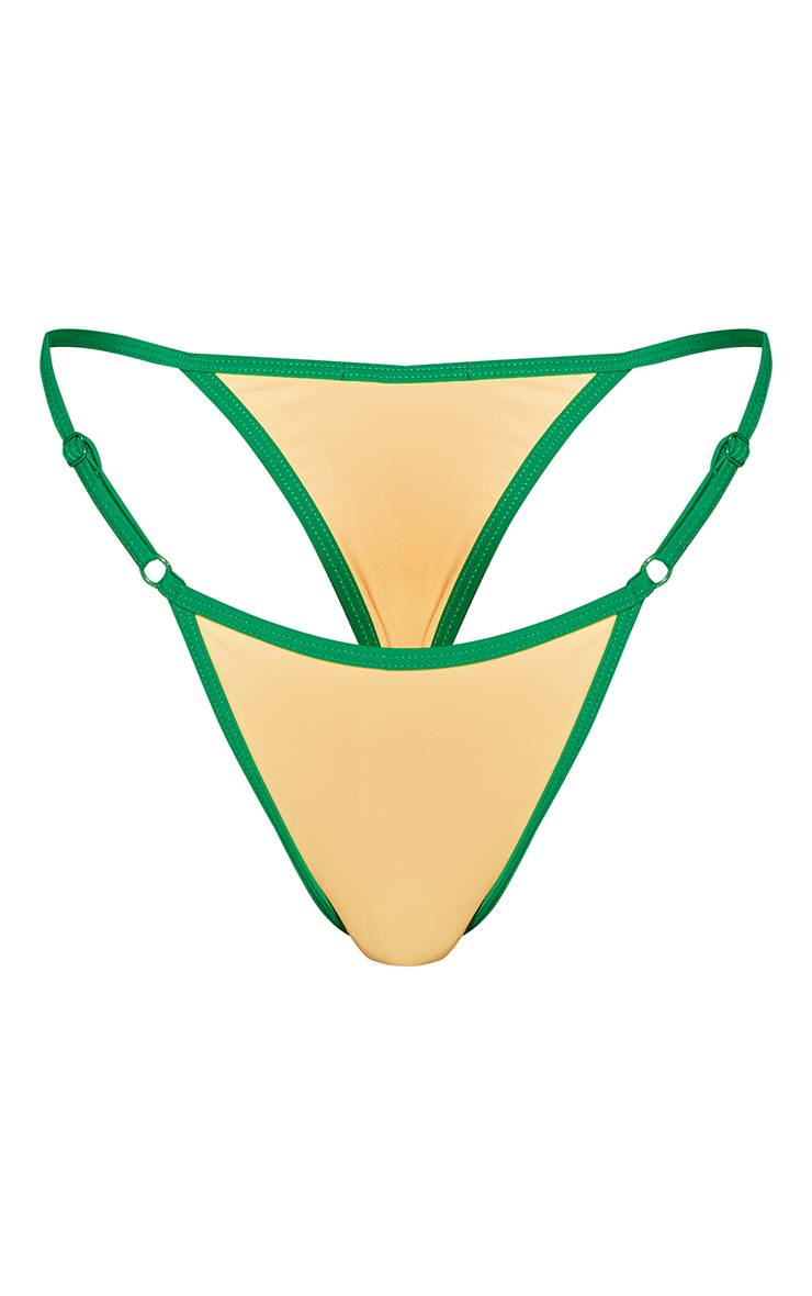 Jaune Bas De Bikini Tanga À Liens Avec Bordure Contrastante