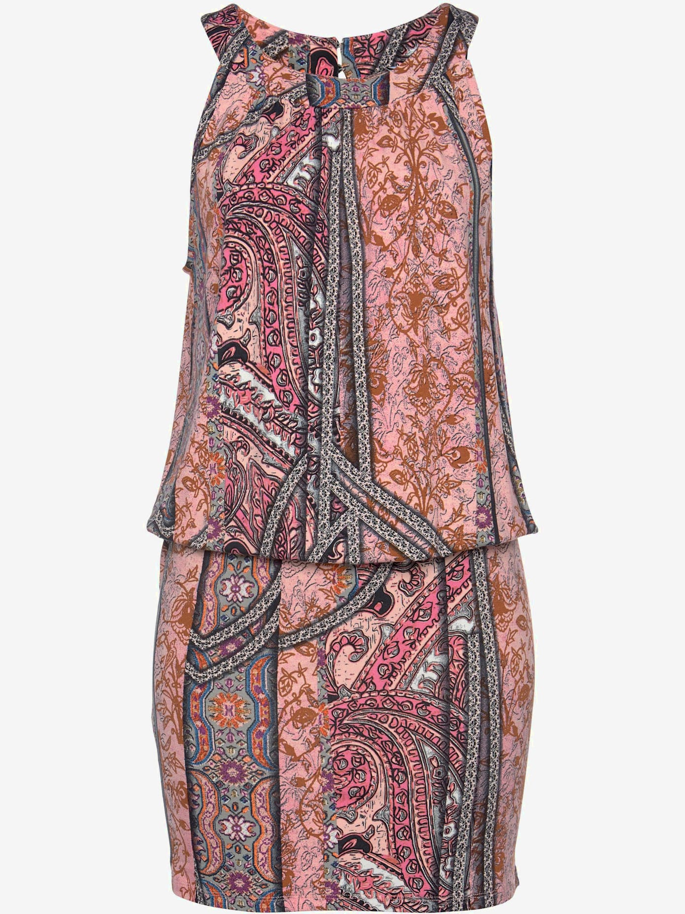 Robe imprimée encolure américaine à bordure