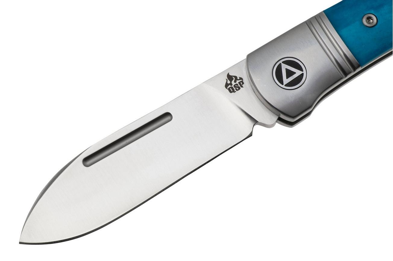 QSP Knife Hedgehog Spear Point 142SP-D, Satin 14C28N, Blue Bone, slipjoint zakmes
