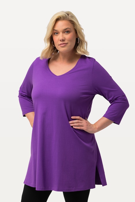 Longshirt, A-Linie, V-Ausschnitt, 3/4-Arm