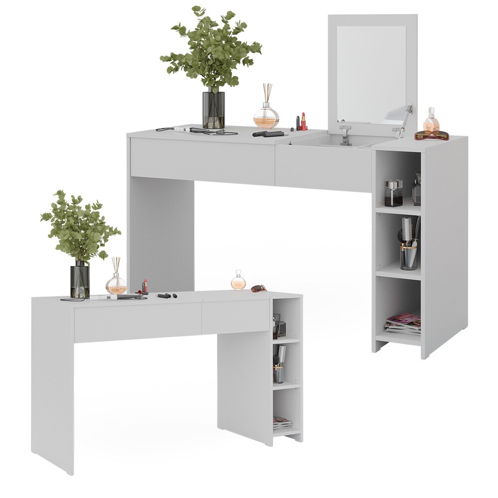 Vicco Schminktisch Kira, 129 x 76 cm, Weiß, Frisiertisch inkl. Spiegel, modern