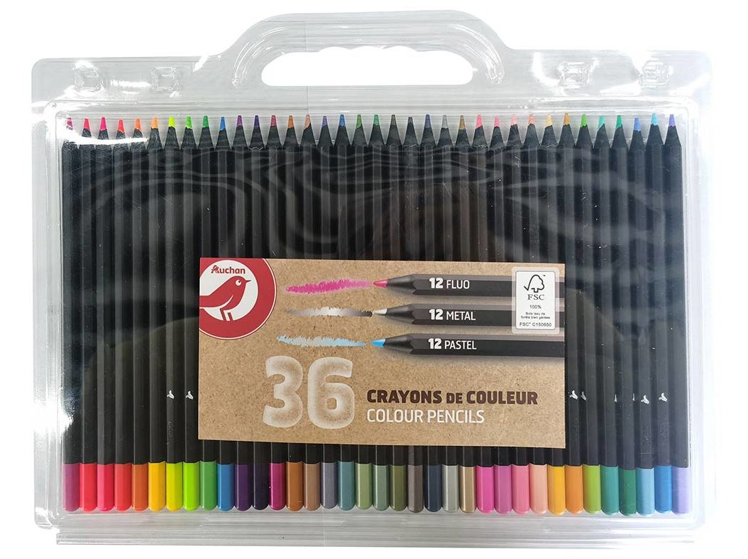 CONJUNTO DE 36 LÁPIS DE COR AUCHAN TONS PASTEL NEON E METAL