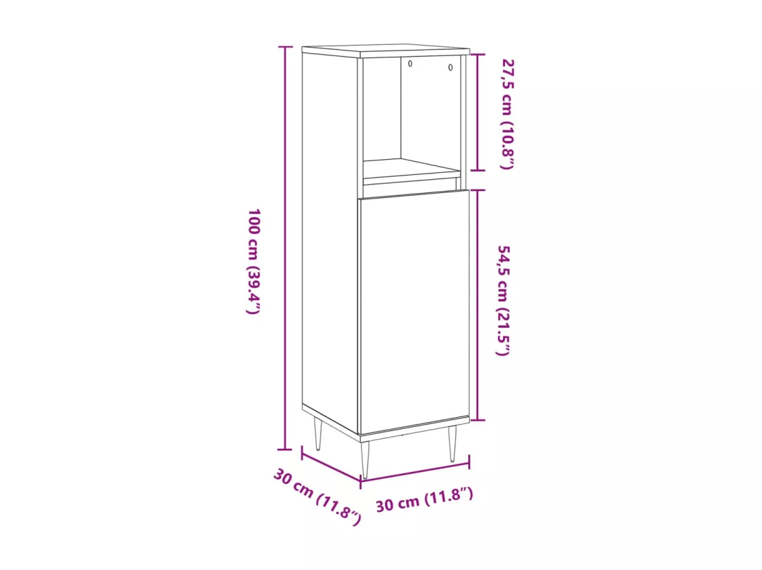 Armoire de salle de bain gris béton 30x30x100 cm