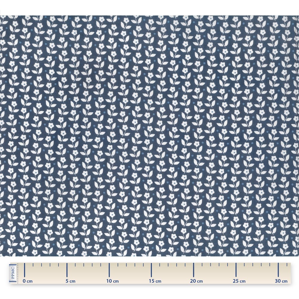 Coupon Tissu Enduit De 35Cm Ex1097 Fleurs Blanc Marine