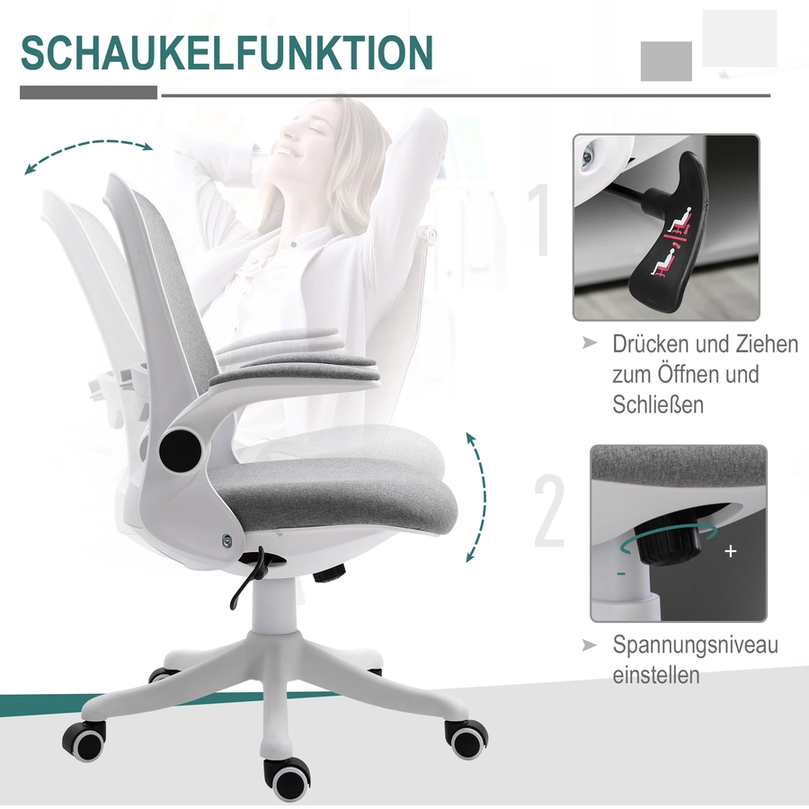 Vinsetto Bürostuhl mit Wippfunktion höhenverstellbar Grau+Weiß