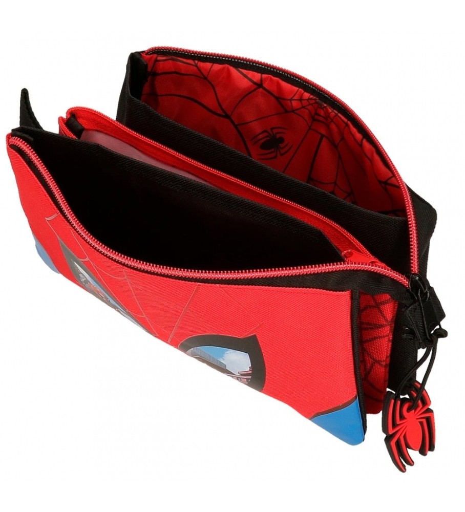 Estojo protetor para lápis do Homem-Aranha da Disney com três compartimentos, vermelho - 22x12x5cm -