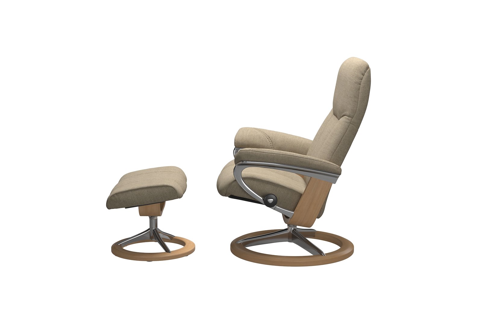 Consul lenestol m/krakk Tekstil Peony Beige - Signature Chrome - Eik