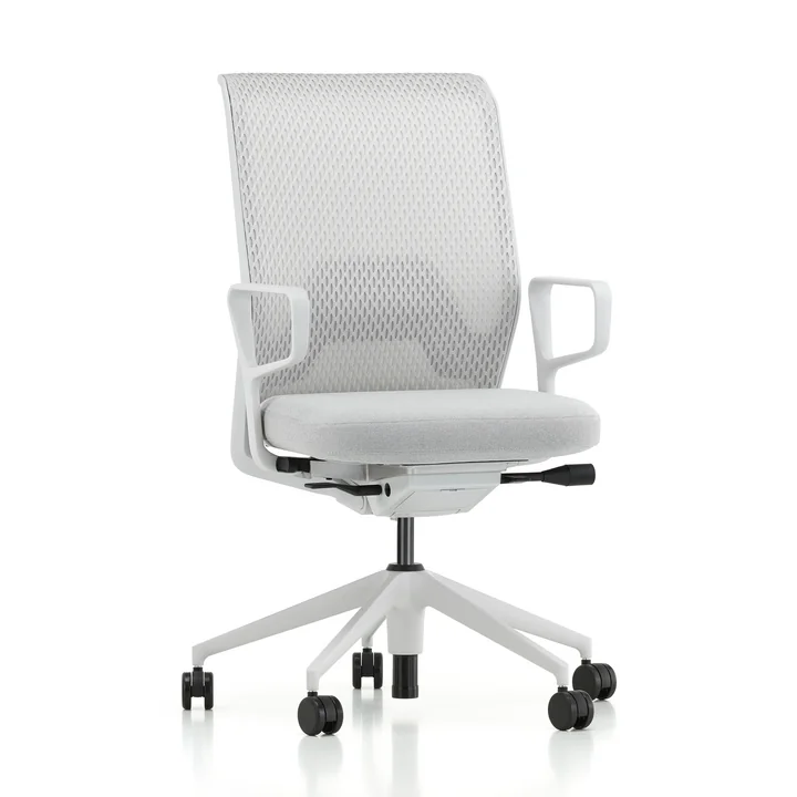 Vitra - ID Mesh, soft grey, FlowMotion mit Vorwärtsneigung/Sitztiefenverstellung, Ringarmlehnen (Rollen für Hartböden)