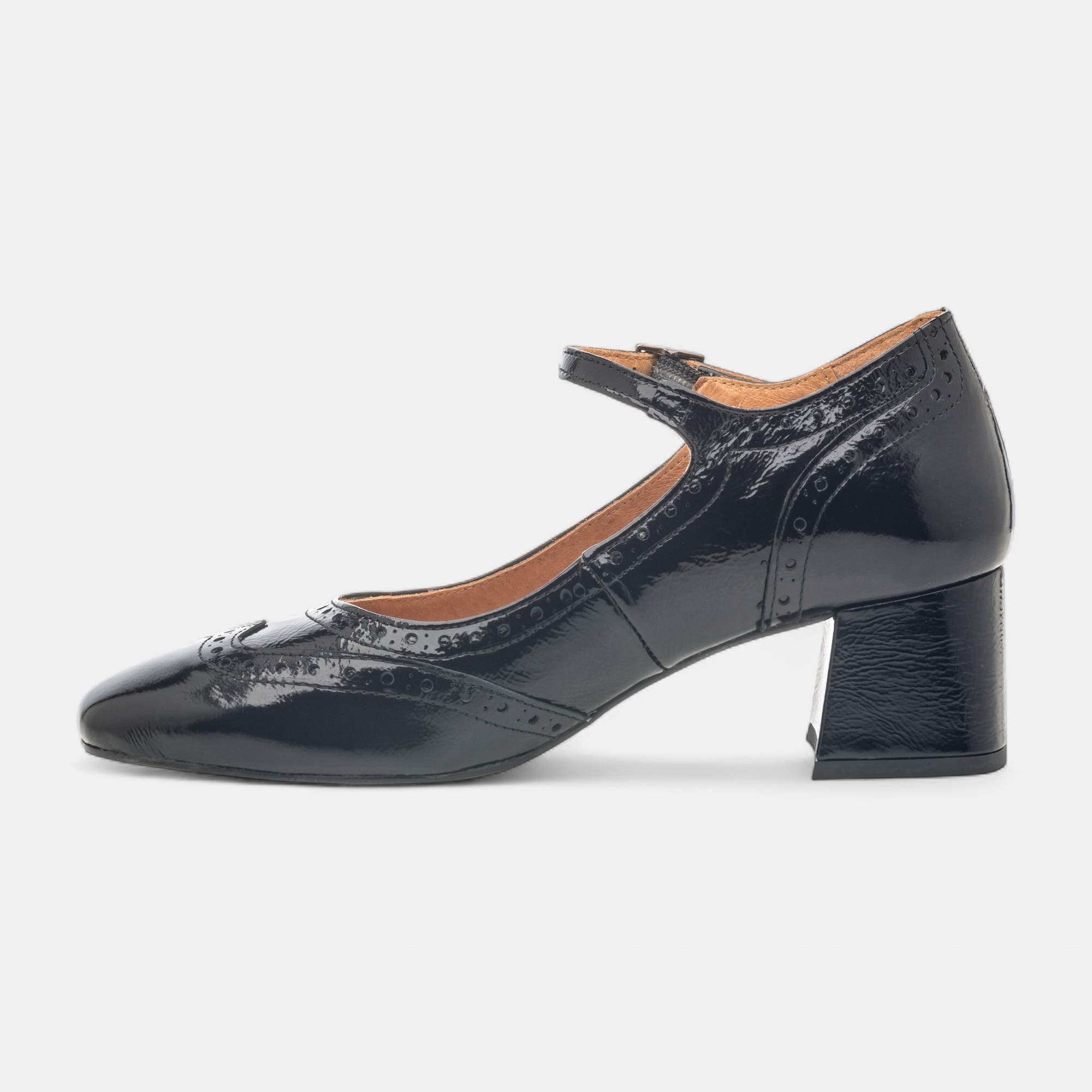 Babies à talon Femme en cuir noir vernis