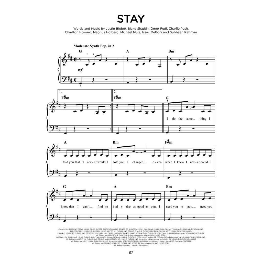 Hal Leonard Top Hits of 2021 15 hot singles - easy piano