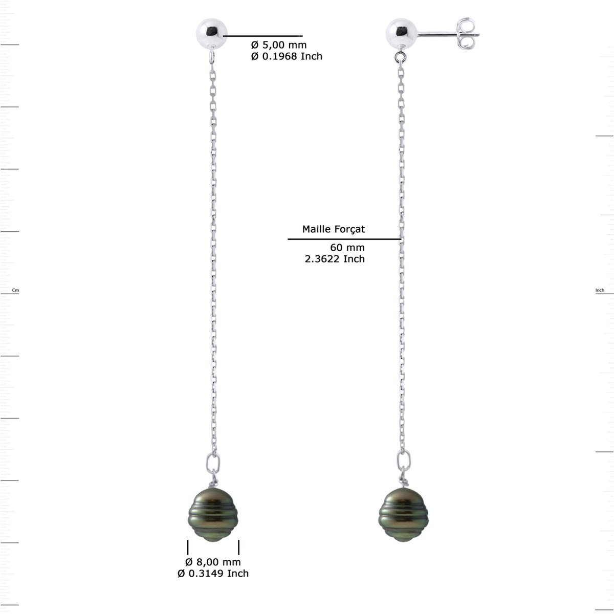 Boucles d'Oreilles Pendantes Perles de Tahiti Cerclées 8-9 mm Argent 925