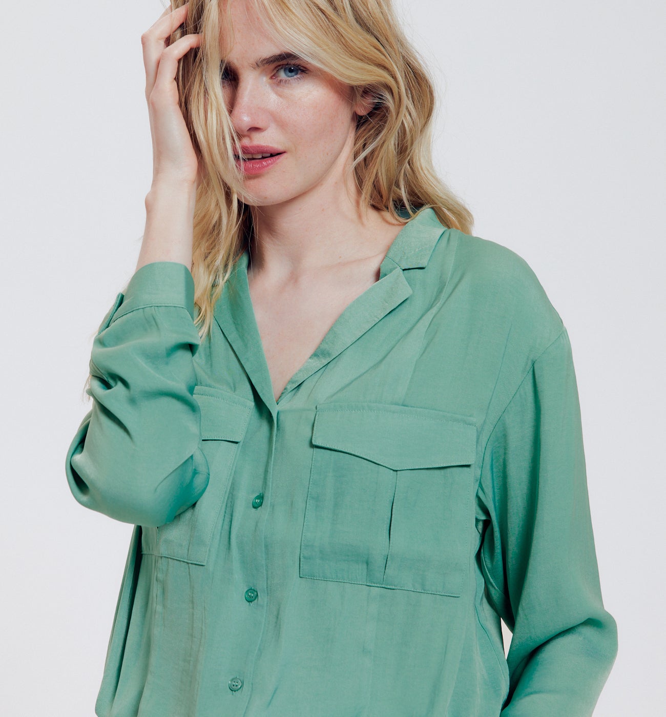 Chemise oversize en satin - Turquoise