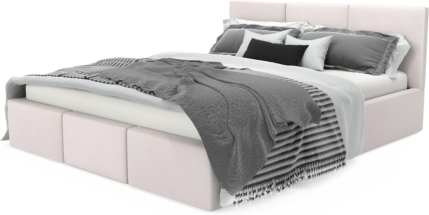Muralo - Polsterbett 120x200 cm mit Bettkasten und gestepptem Kopfteil - Doppelbett - Ohne Matratze - Jugendbett - Stilvolles Schlafzimmer-Bett - Creme