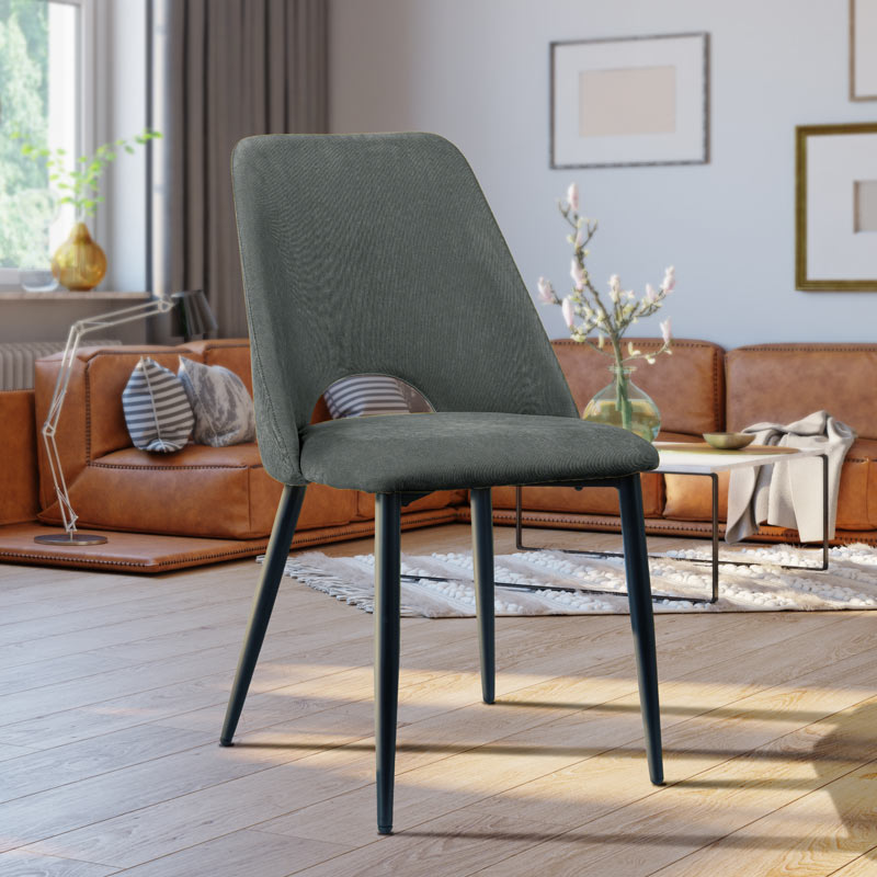 Chaise tissu cotelé 'Abby' gris foncé