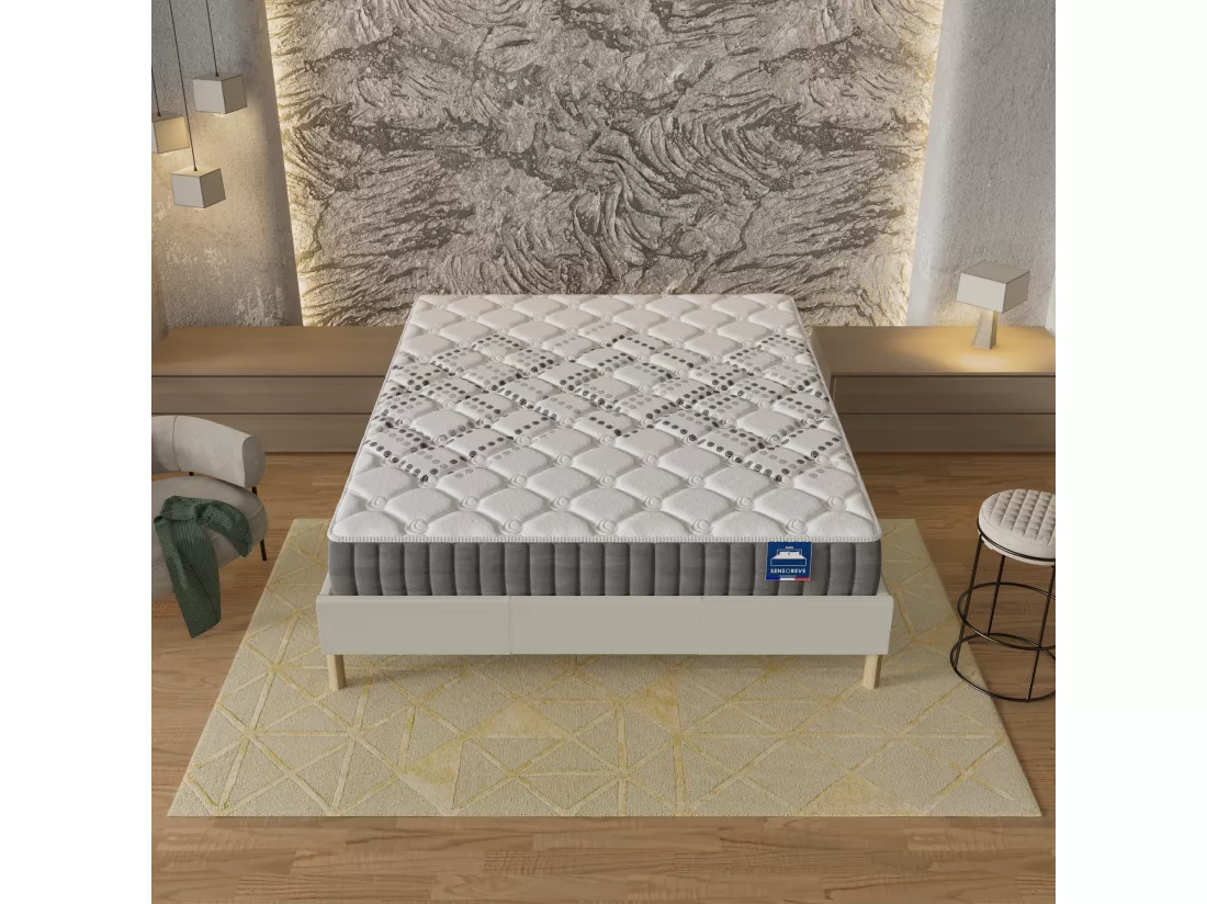 Matelas Eliha 140x190cm - Technologie Hybrid: Ressorts ensachés + Mousse HDensité-Épaisseur 20cm-Soutien Tonique Parfait & indépendance de Couchage-Label SANITIZED