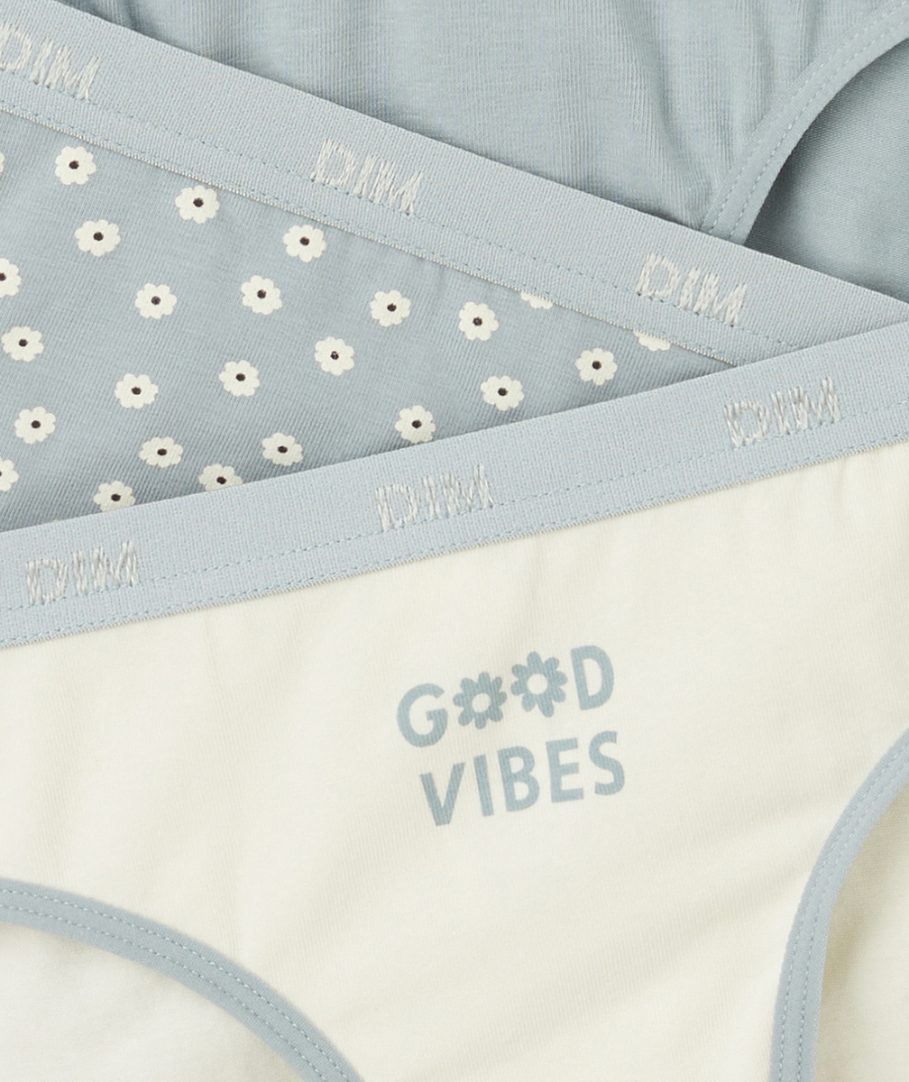 DIMlot de 3 culottes fille pocket bleu et écru avec imprimé à pois