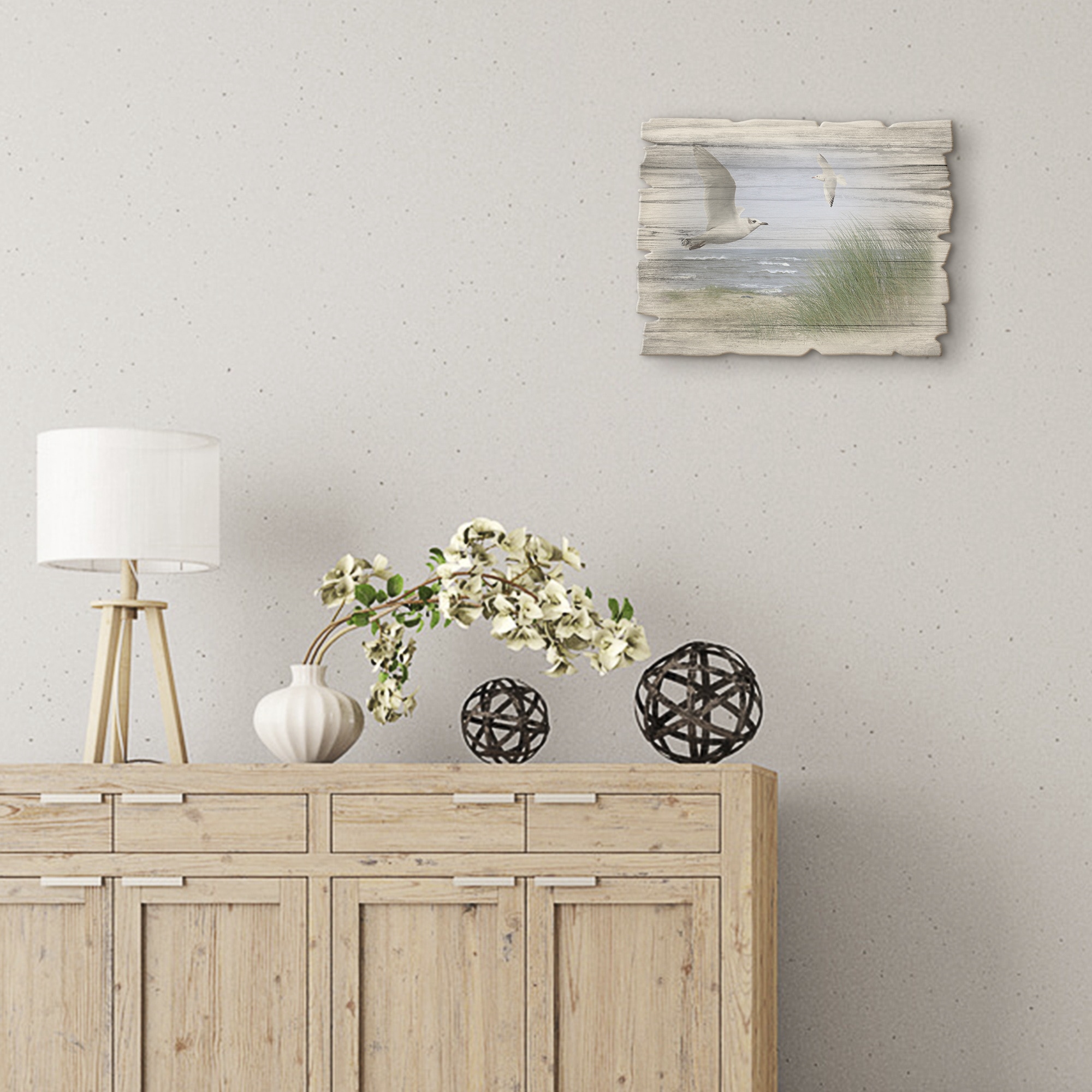 Artland Holzbild »Nordseestrand mit Möwen« Strand 1 Stk. tlg.