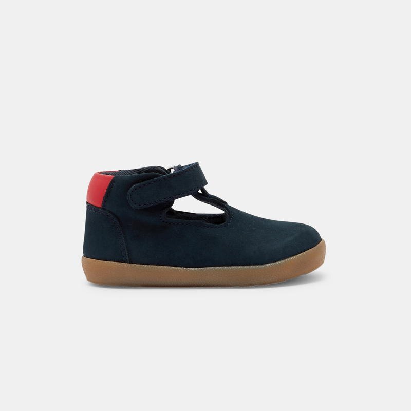 Salomés cuir unis à scratch bleu bébé garçon Bleu